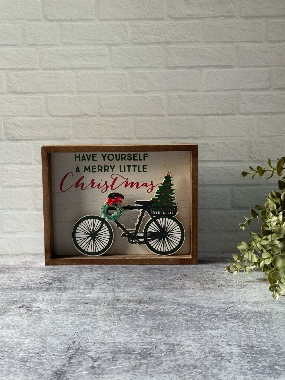 Have Yourself a Merry Little Christmas Shadow Box with Bicycle, Wreath, and Tree